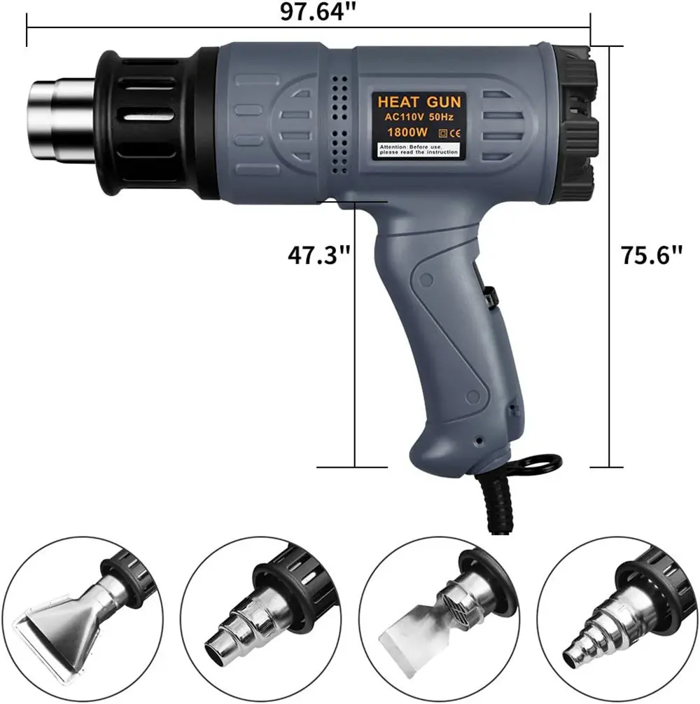 heat gun equipped with 4 interchangeable nozzles