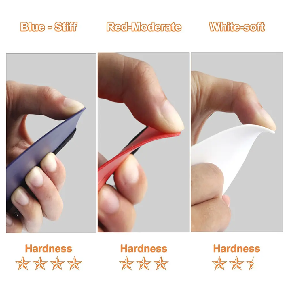 Three hardness options of 4 inch vinyl squeegee white red blue